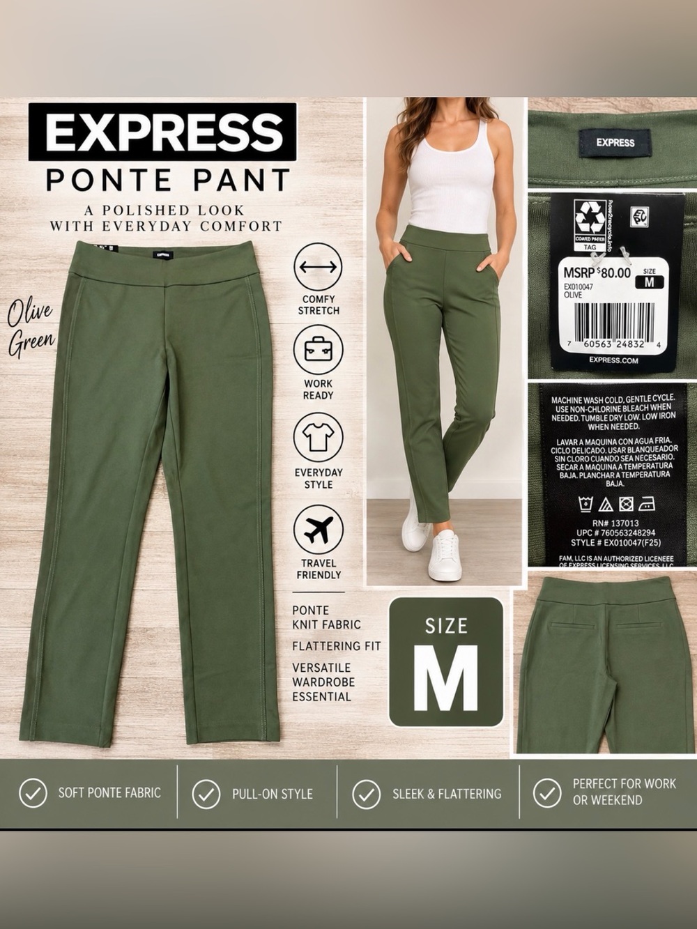 Express Women’s Ponte Pants Olive Green Size Medium NWT